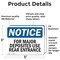 Signmission For Major Deposits Use Rear Entrance OSHA Notice Sign, Vinyl Decal, 5in W x 3.5in L, 2PK OS-2PACK-NS-D-35-L-12855 - alternate 4